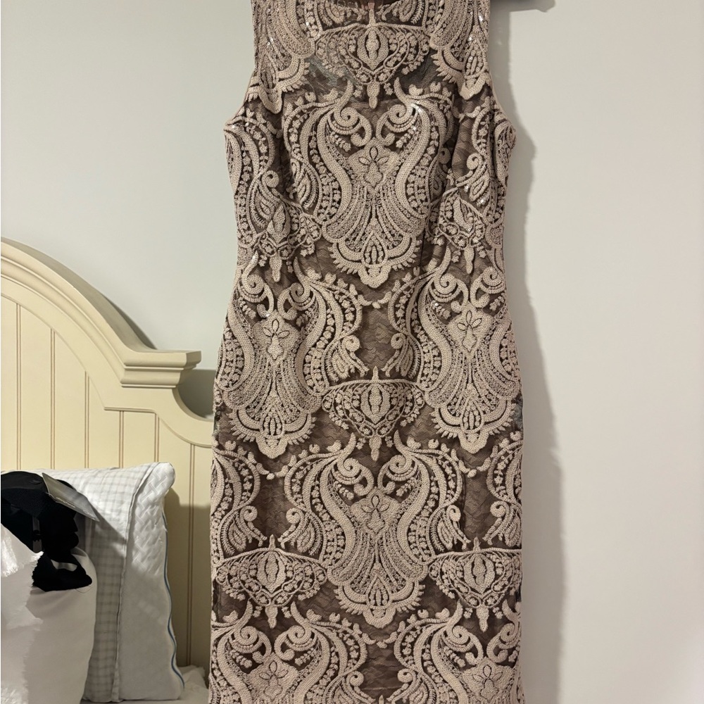 Calvin Klein Beige Lace-Patterned Midi Sheath Dress